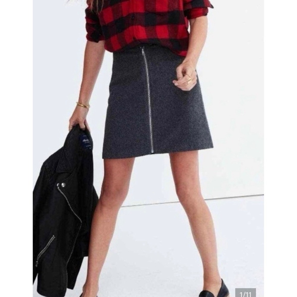 Madewell Womens Grey Wool Blend Zip Front A-Line Mini Skirt Size 6 F9118
